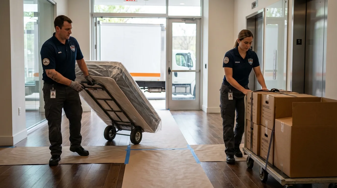 Professional apartment movers loading elevator in Jim Thorpe, PA